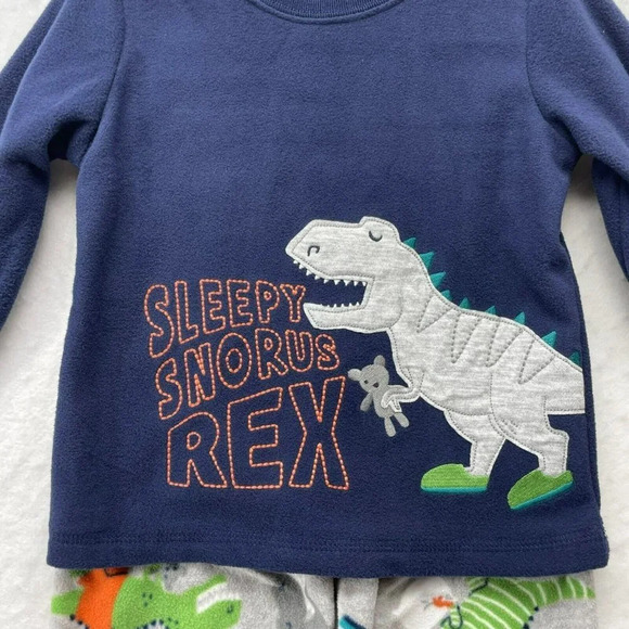 Carter's Pajama Set Toddler 2T Blue Gray  Dinosaur Long Sleeves Fleece Pullover - Picture 3 of 7